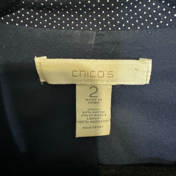 Chico's Women's Navy Polka Dot One Button Stretchy Blazer size 2 - Picture 5 of 7